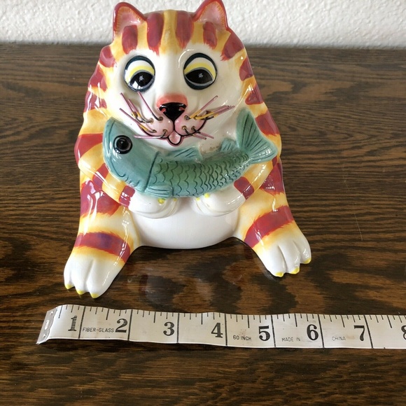 Bella Casa Cat Piggy Bank "Charlie" Tabby Cat Fish - Picture 8 of 8